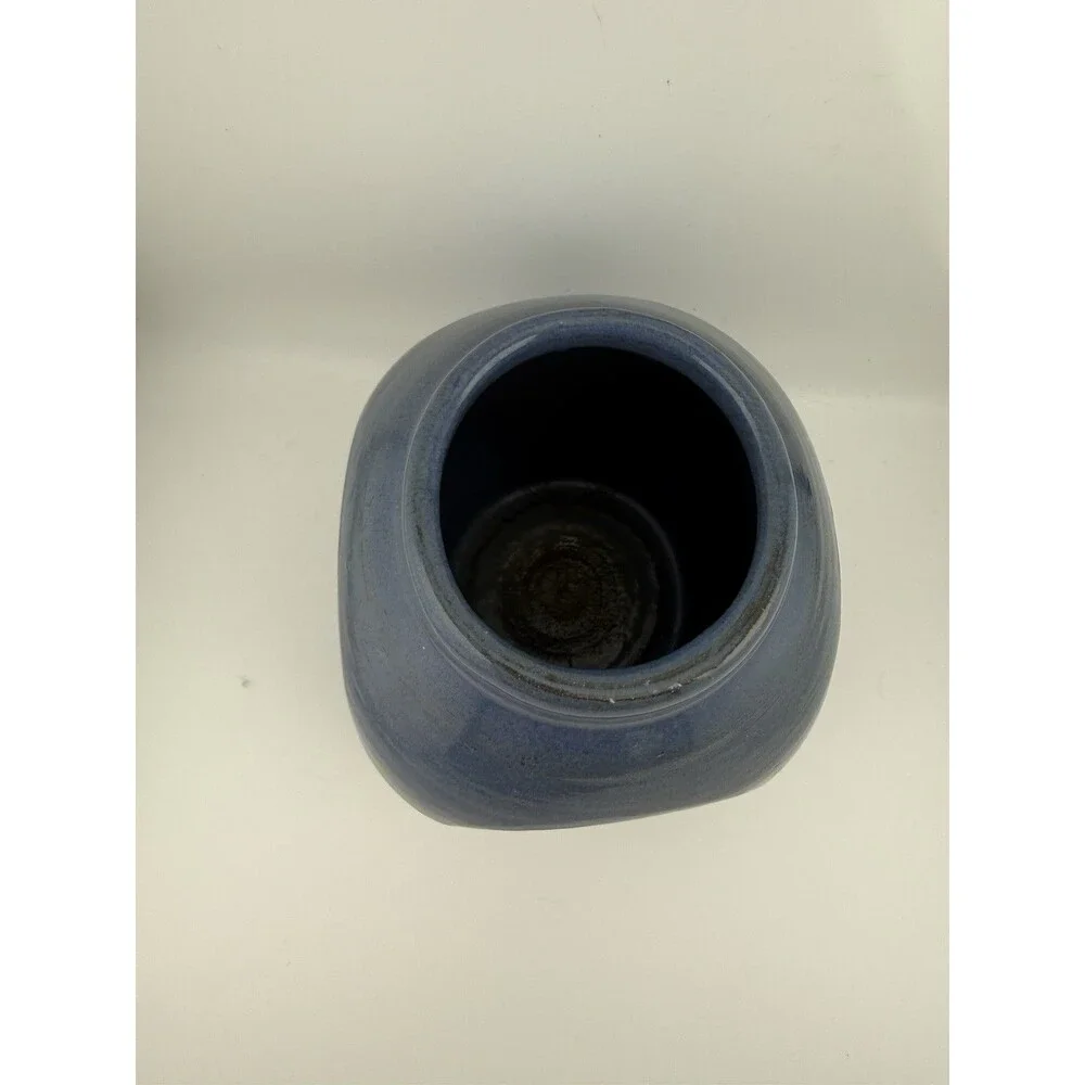 Vintage Blue Studio Art Pottery Vase Handmade Signed/Marked 5.5” Abstract Glaze